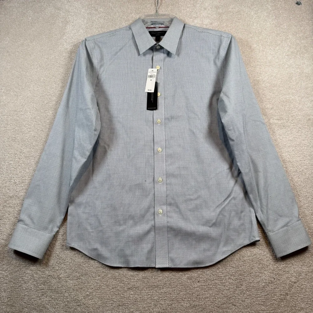 NEW Banana Republic Untucked Shirt Mens Medium Non-Iron Micro-Grid Button Down